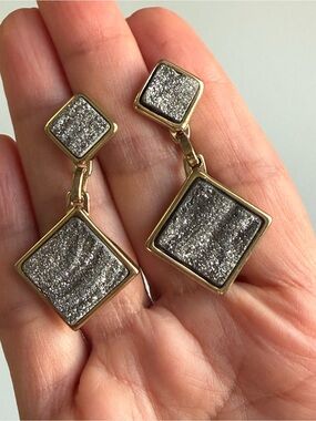 Natural Stone Metallic Druse Drop Earrings NWOT